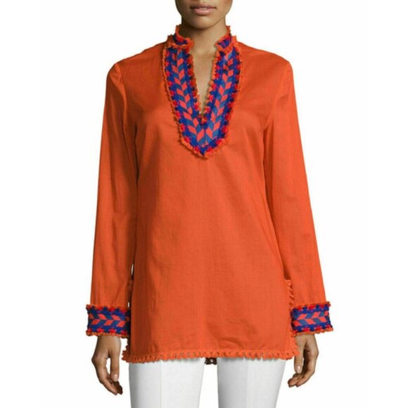 Tory Tunic From Tory Burch SAMBA Orange with Blue Accents Size 2 - Picture 1 of 8